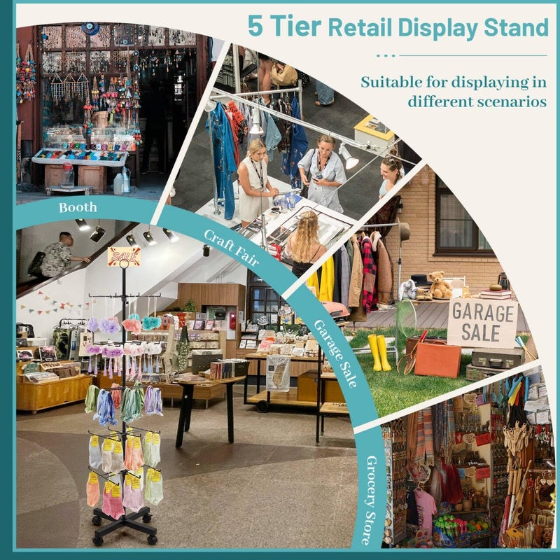 Flenpptly Retail Display Stand Rotating Display Rack 5 Tier Spinning Display Stand for Craft Shows, Jewelry, Keychain, Earring Adjustable Height Retail Display Racks (5-Tier Black) - Image 5
